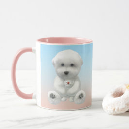 Taza Cozy Plush Moment: Smiling Bichon Hugging Mini Pup