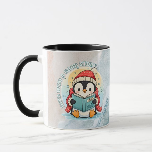 Taza Cozy Reading Penguin Winter Coffee Tea Mug (Izquierda)