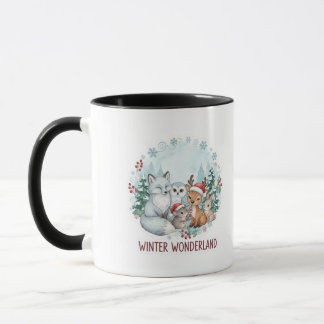 Taza Cozy Winter Woodland Animals Watercolor Coffee Mug