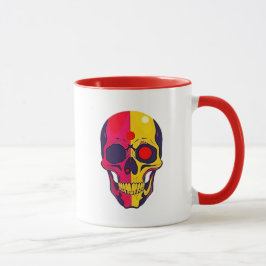 Taza Crâne coloré rouge et jaune au style pop-art.