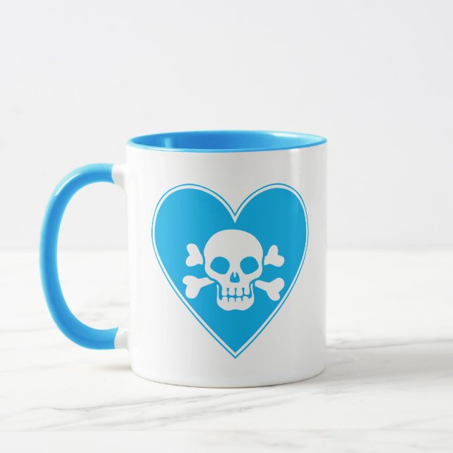 Taza Cráneo azul lindo en corazón (Izquierda)