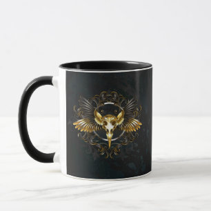 Taza Cráneo de pájaro dorado sobre fondo negro