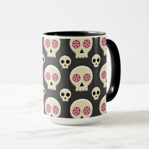Taza Cráneo espeluznante de Gótico kawaii con patrón de