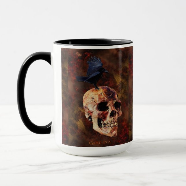 Taza Cráneo gótico espeluznante y cuervo - Horror de Ha (Izquierda)