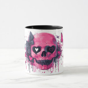 Taza Cráneo Rosa con Mariposas y Corazones 