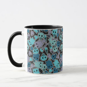 Taza Cráneos, y corazones en el fondo negro 2