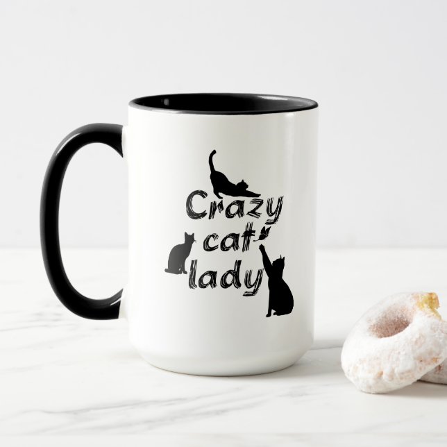 Taza Crazy Cat Lady Divertida Funny y Guay Playas Gatos (Con donut)