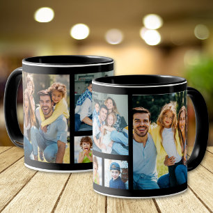 Taza Crea tu propio collage de 5 fotos negro