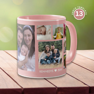 Taza Crea tu propio Collage de fotos de 13 familias ros