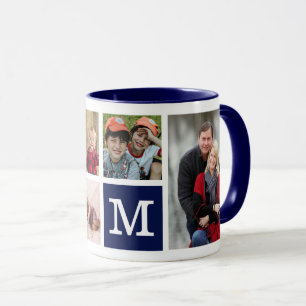 Taza Crea tu propio Collage de fotos de 5 azul monogram