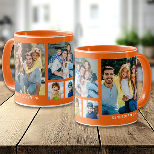 Taza Crea tu propio collage de fotos de familia 5 naran