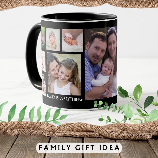 Taza Crea tu propio Collage de fotos de familia de 13 p (Create Your Own 13 Family Photo Collage Black Mug)
