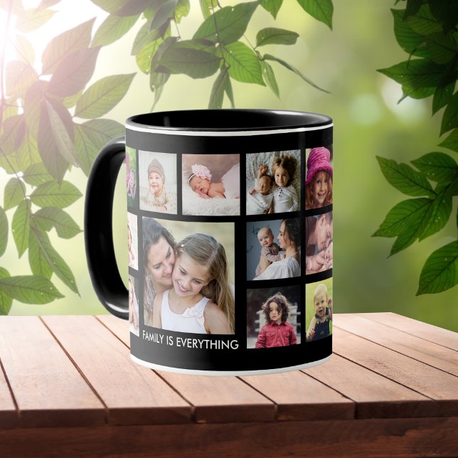 Taza Crea tu propio Collage de fotos de familia de 18 p (Create Your Own 18 photo Collage Mug)