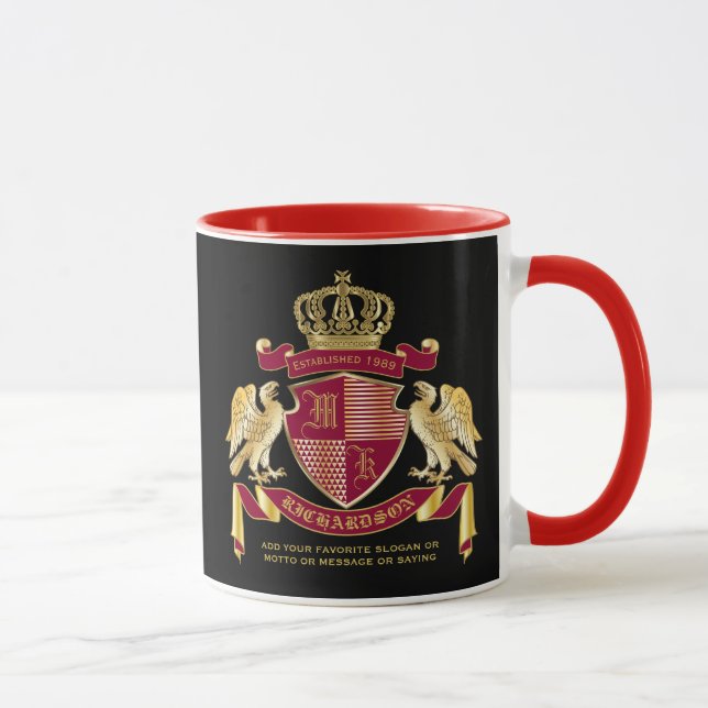 Taza Crea tu propio escudo de armas rojo águila dorada  (Derecha)