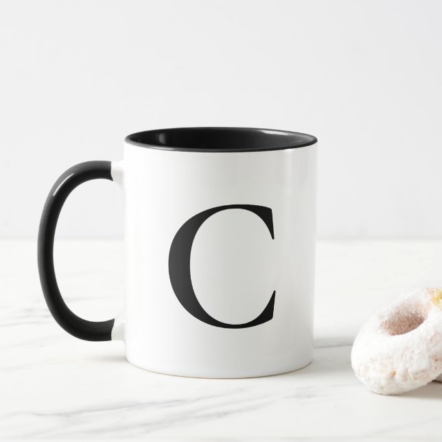 Taza Crea tu propio gran monograma negro (Con donut)
