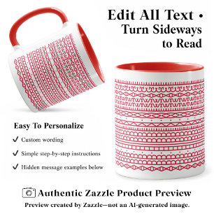 Taza Crea tu propio mensaje largo oculto, texto, rojo
