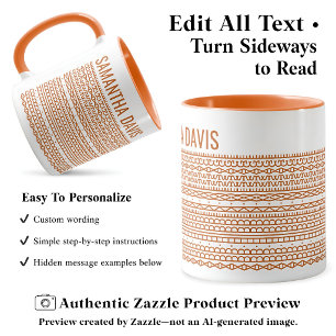 Taza Crea tu propio mensaje largo oculto y naranja con