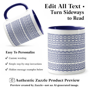 Taza Crea tu propio mensaje oculto largo, texto, azul m