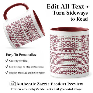 Taza Crea tu propio mensaje oculto largo, texto, burdeo