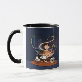 Taza Creador Nocturno Arte de Ventana Corazón Acogedor