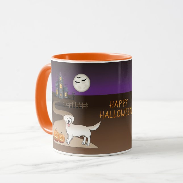 Taza Cream Golden Retriever Y Halloween Haunty House (Anverso izquierdo)