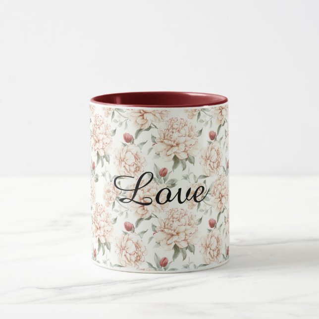Taza Cream Red Cherry Hearts Valentine's Day Love Bows (Centro)