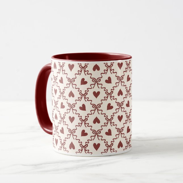 Taza Cream Red Hearts Valentine's Day Love (Anverso izquierdo)
