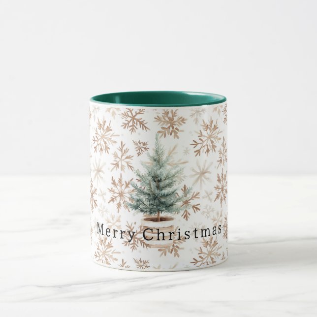 Taza Cream White Snowflakes Christmas Tree (Centro)