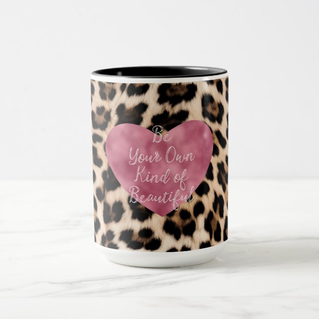 Taza Creamy Brown Black Leopard Heart Hermoso (Centro)