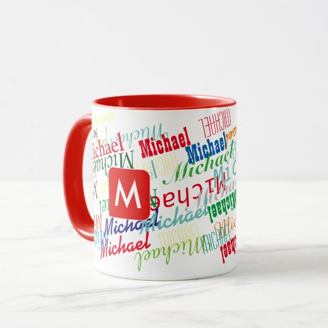 Taza crear / diseñar su propio patrón de nombre rojo (Anverso izquierdo)