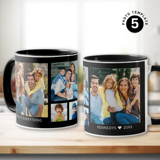 Taza Crear su propio Collage de fotos de 5 familias neg (Subido por el creador)