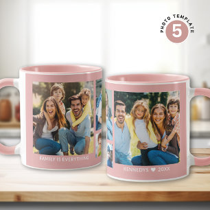 Taza Crear su propio Collage de fotos de 5 familias ros