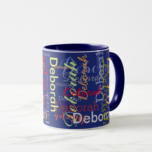 Taza crear tipografía de nombre personalizada azul (Anverso derecho)