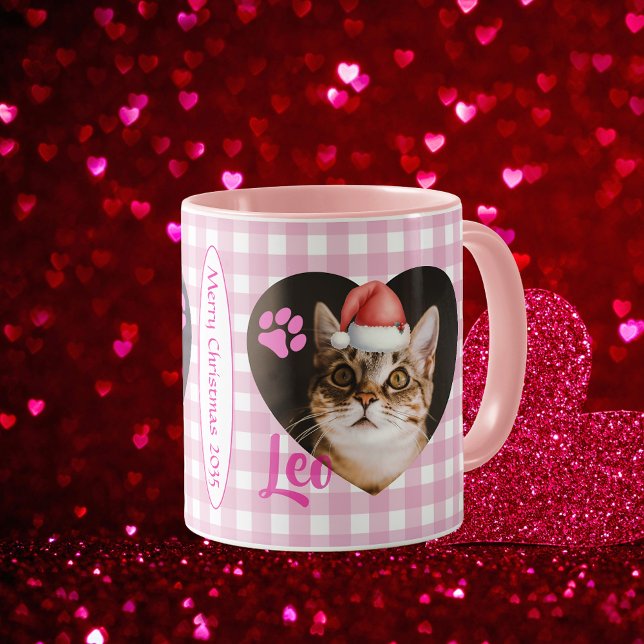 Taza Create Your Cat 2 Photo Cute Typography Christmas  (Create Your Cat 2 Photo Cute Typography Christmas Mug )