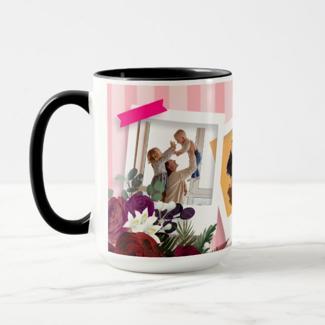 Taza Create Your Own 3 Photo Collage Family Pink Mug (Izquierda)