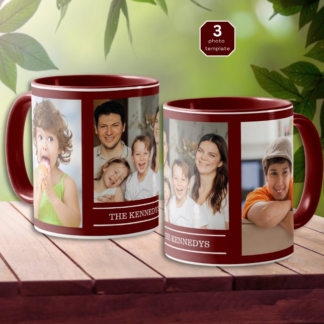 Taza Create Your Own Family Name 3 Photo Collage Maroon (Subido por el creador)