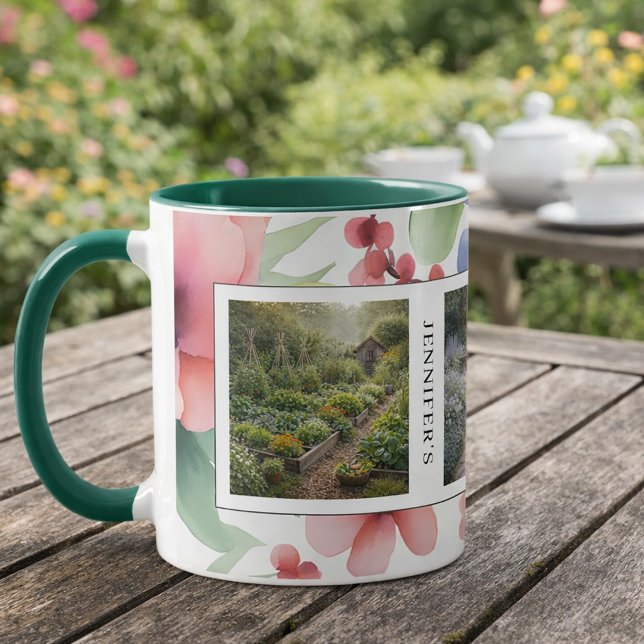 Taza Create your own garden photos monogrammed (Create your own garden photos monogrammed mug. For garden lovers.)