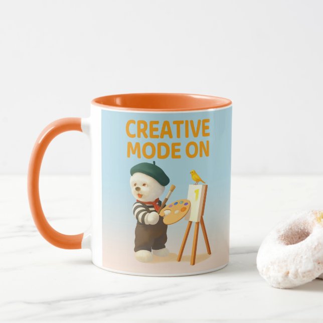 Taza Creative Mode On: Painter Bichon Dog Artist Art (Con donut)
