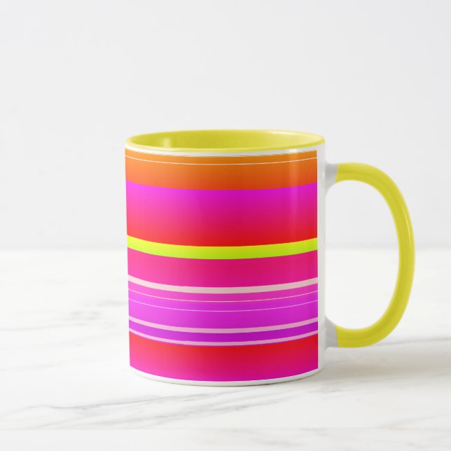 Taza Creativo brillante magenta amarillo rosado a rayas (Derecha)