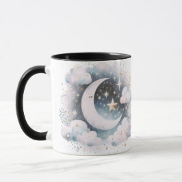 Taza Creciente Luna Celeste Boho Moderno Azul y Blanco