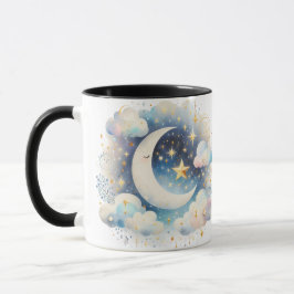 Taza Creciente Luna Celeste Boho Moderno Azul y Blanco