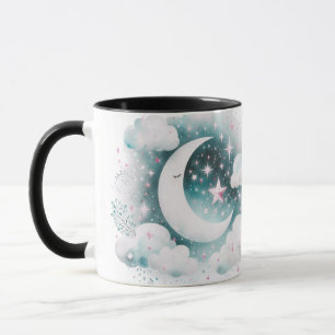 Taza Creciente Luna Celeste Boho Moderno Azul y Blanco