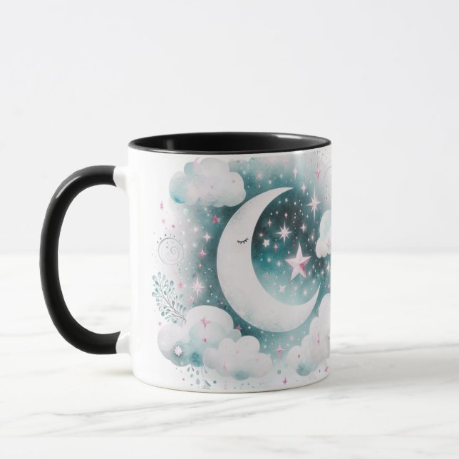 Taza Creciente Luna Celeste Boho Moderno Azul y Blanco (Izquierda)