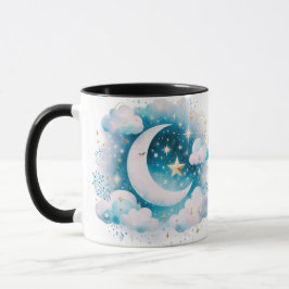 Taza Creciente Luna Celeste Boho Moderno Azul y Blanco