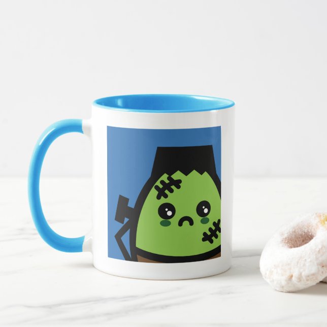 Taza Creepe Egg Frankenstein Halloween | Añadir su nomb (Con donut)