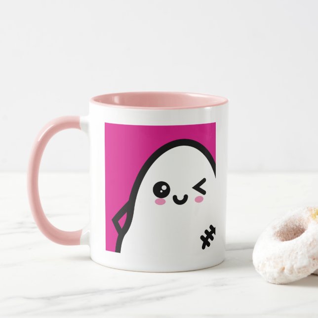 Taza Creepy Egg Ghost Halloween | Añadir su nombre (Con donut)