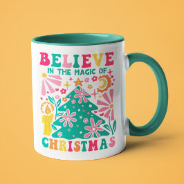 Taza Creer En La Magia De Los Navidades Retro Boho