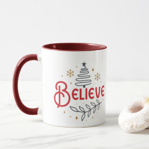 Taza Creer en los Navidades mágicos de la tipografía mo