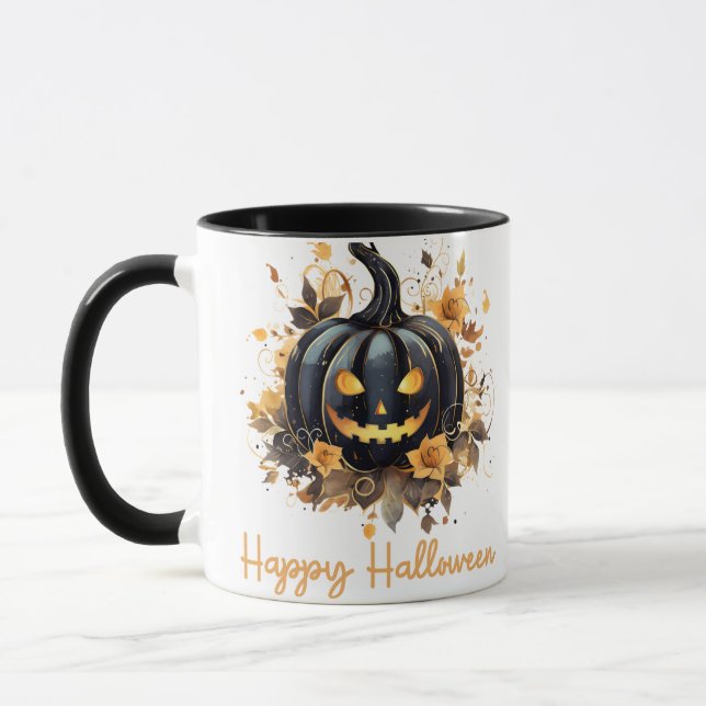 Taza Creíble floral de Jack-O' Lantern en Halloween (Izquierda)