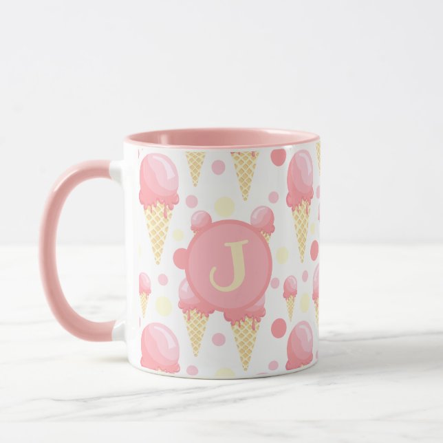 Taza Crema de hielo rosa Cono Monogramado Mug (Izquierda)